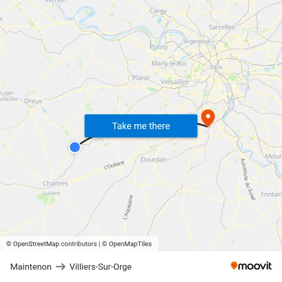 Maintenon to Villiers-Sur-Orge map