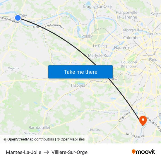 Mantes-La-Jolie to Villiers-Sur-Orge map