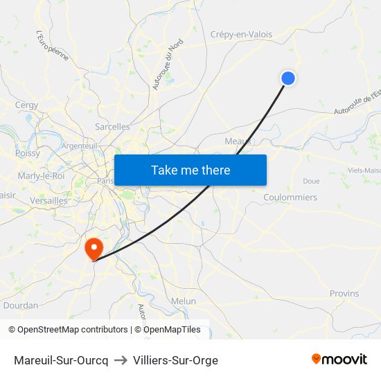 Mareuil-Sur-Ourcq to Villiers-Sur-Orge map