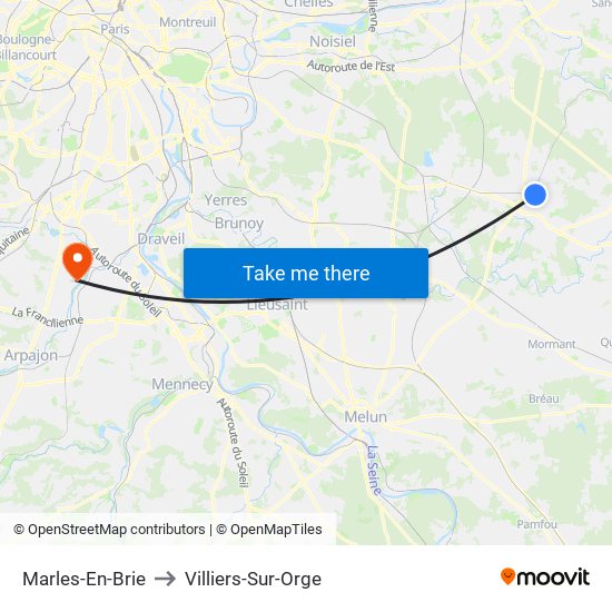 Marles-En-Brie to Villiers-Sur-Orge map