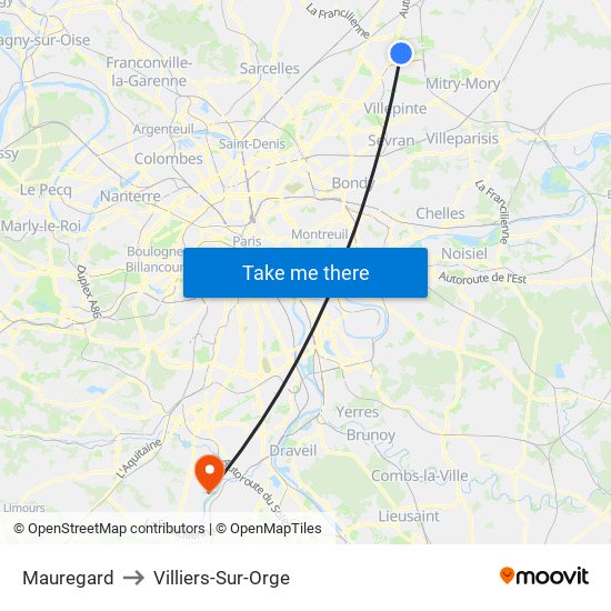 Mauregard to Villiers-Sur-Orge map