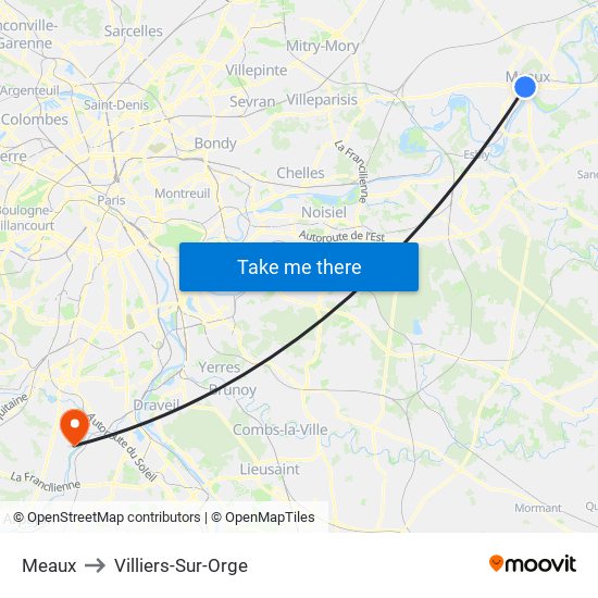 Meaux to Villiers-Sur-Orge map