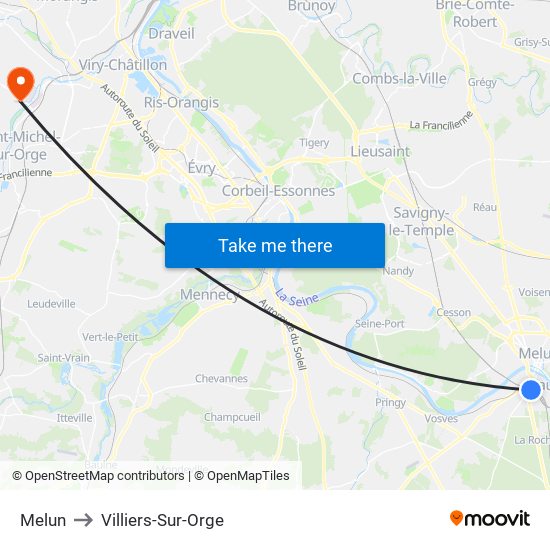 Melun to Villiers-Sur-Orge map