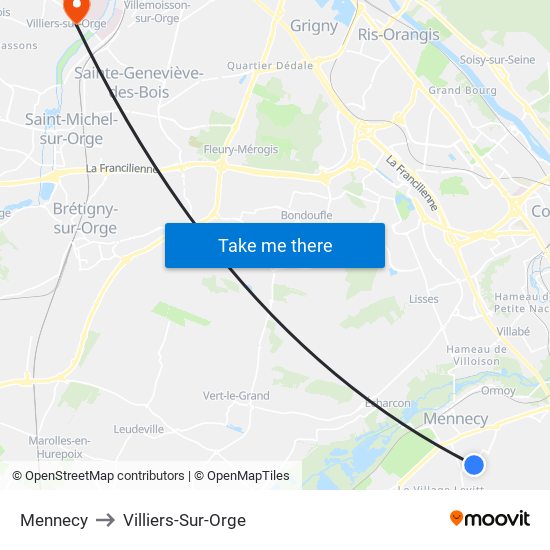 Mennecy to Villiers-Sur-Orge map