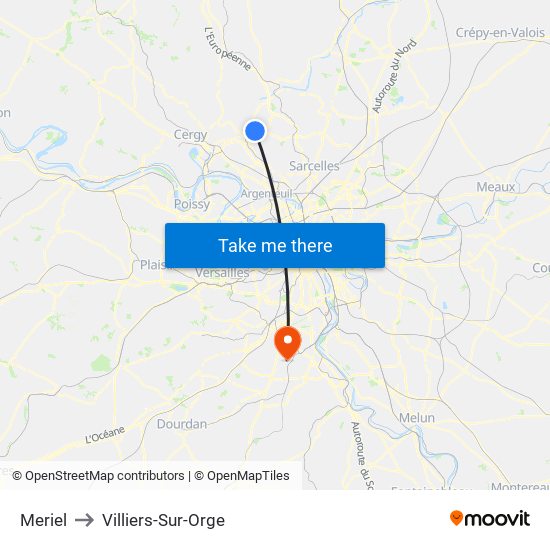 Meriel to Villiers-Sur-Orge map