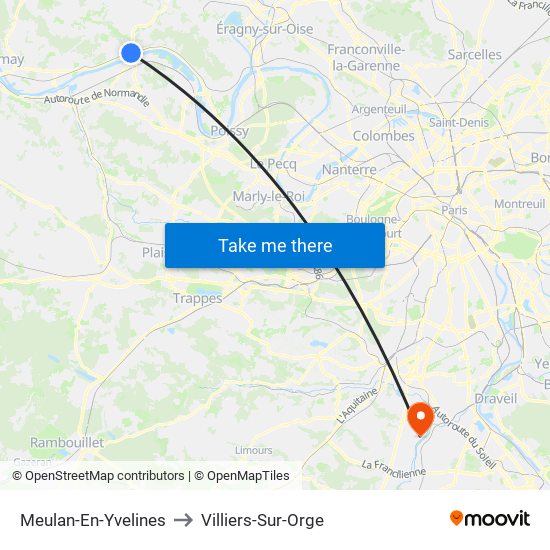 Meulan-En-Yvelines to Villiers-Sur-Orge map