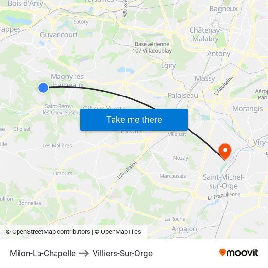 Milon-La-Chapelle to Villiers-Sur-Orge map