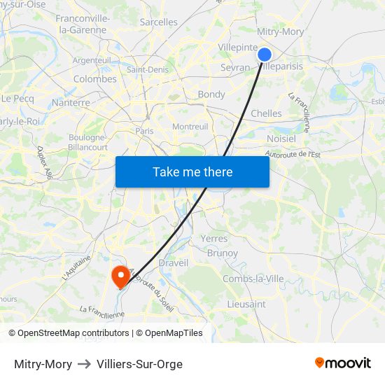 Mitry-Mory to Villiers-Sur-Orge map