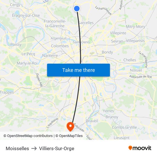 Moisselles to Villiers-Sur-Orge map