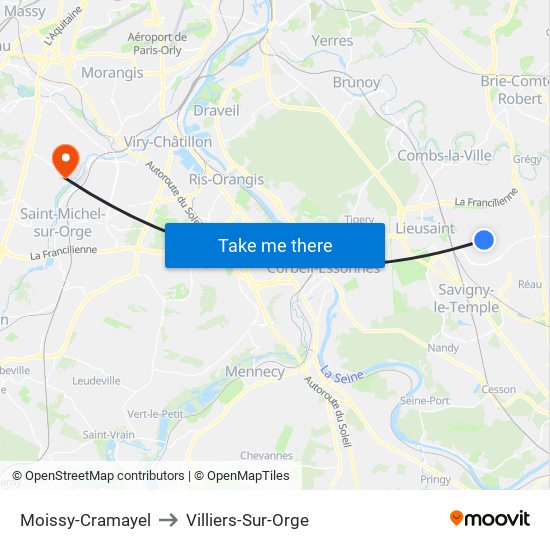Moissy-Cramayel to Villiers-Sur-Orge map