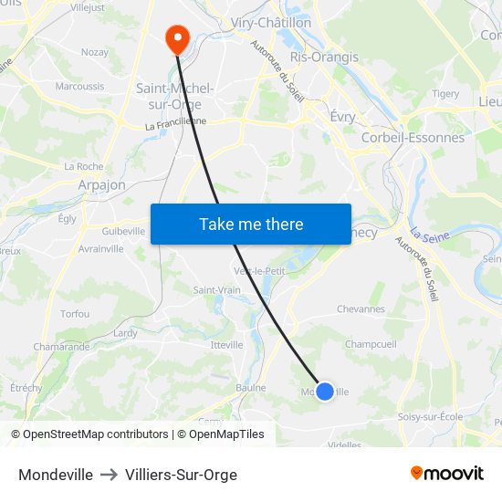 Mondeville to Villiers-Sur-Orge map