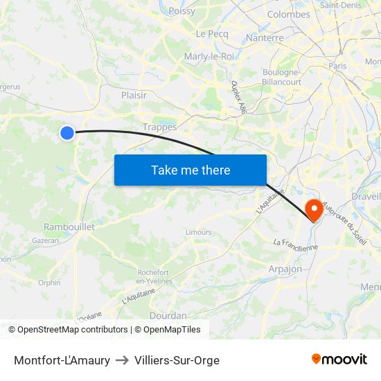 Montfort-L'Amaury to Villiers-Sur-Orge map