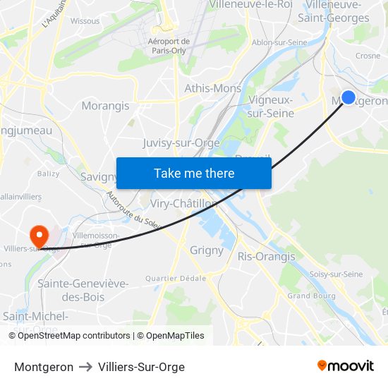 Montgeron to Villiers-Sur-Orge map