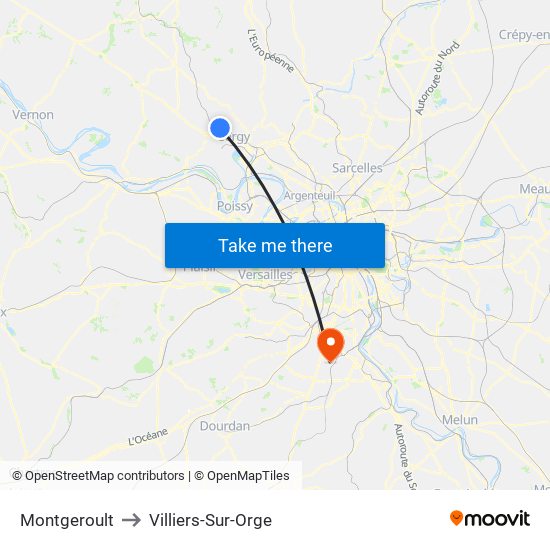 Montgeroult to Villiers-Sur-Orge map