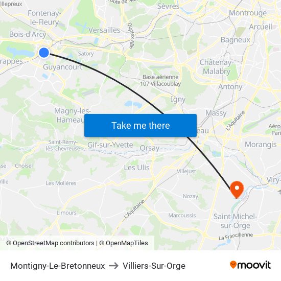 Montigny-Le-Bretonneux to Villiers-Sur-Orge map