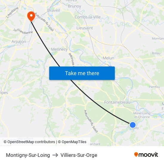 Montigny-Sur-Loing to Villiers-Sur-Orge map