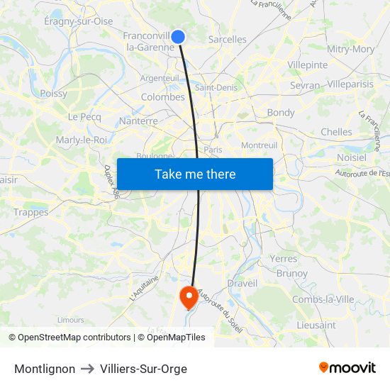 Montlignon to Villiers-Sur-Orge map