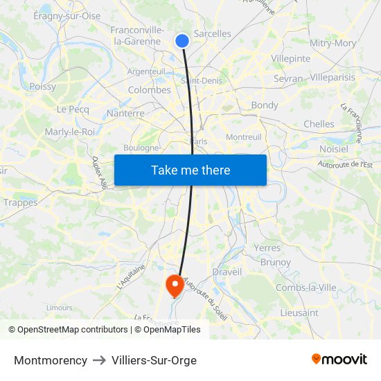 Montmorency to Villiers-Sur-Orge map
