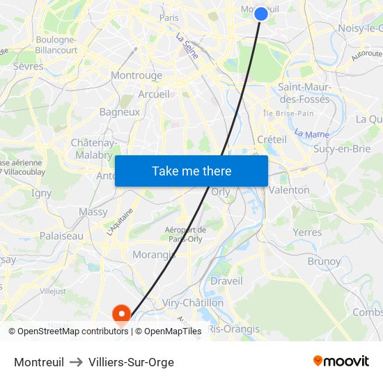 Montreuil to Villiers-Sur-Orge map