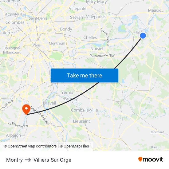 Montry to Villiers-Sur-Orge map