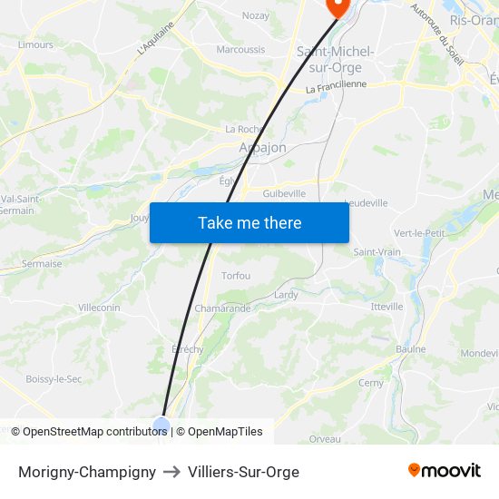 Morigny-Champigny to Villiers-Sur-Orge map