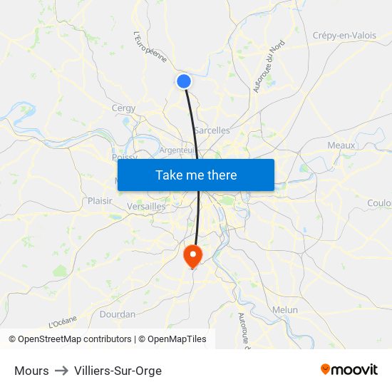Mours to Villiers-Sur-Orge map
