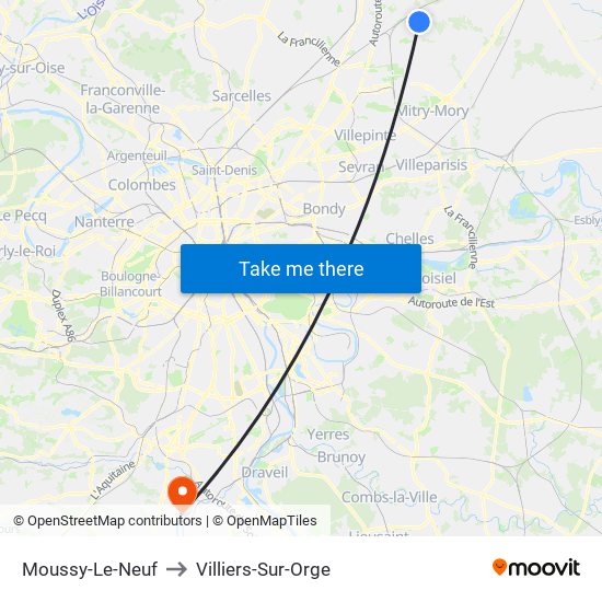 Moussy-Le-Neuf to Villiers-Sur-Orge map