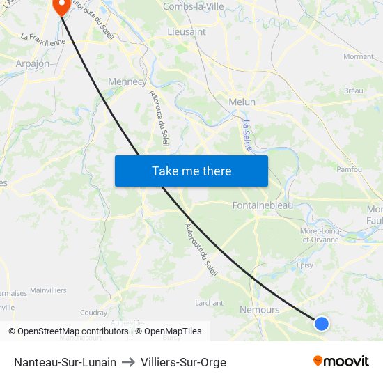 Nanteau-Sur-Lunain to Villiers-Sur-Orge map