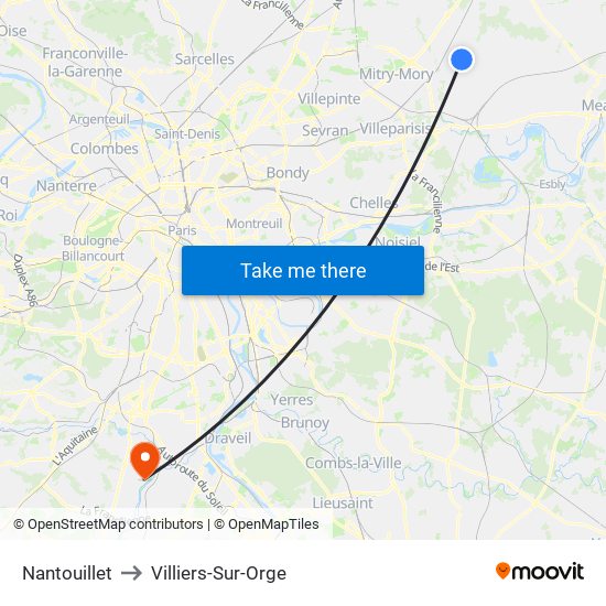 Nantouillet to Villiers-Sur-Orge map