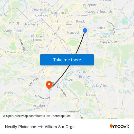 Neuilly-Plaisance to Villiers-Sur-Orge map