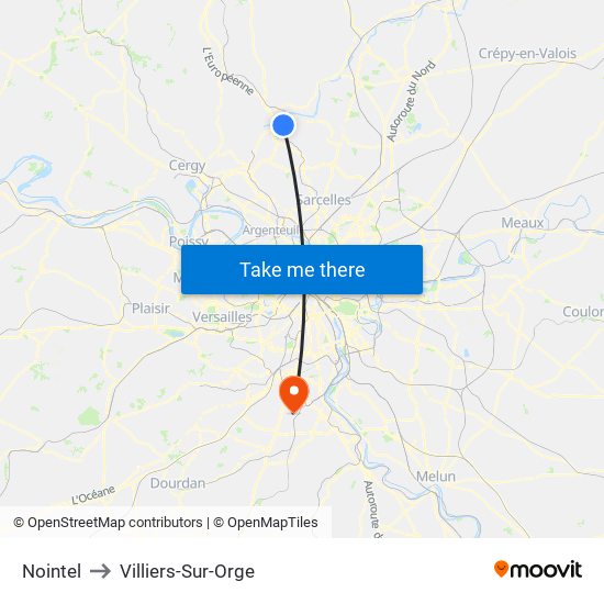 Nointel to Villiers-Sur-Orge map