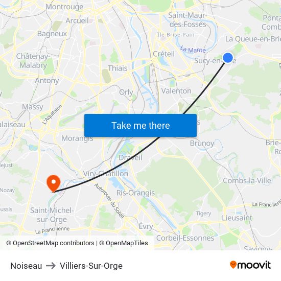 Noiseau to Villiers-Sur-Orge map