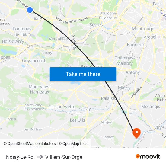 Noisy-Le-Roi to Villiers-Sur-Orge map