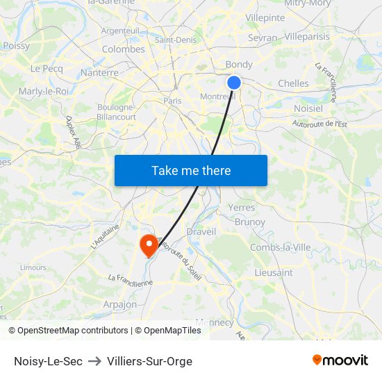 Noisy-Le-Sec to Villiers-Sur-Orge map