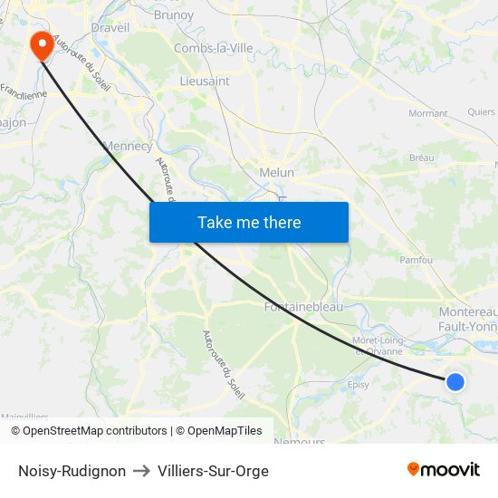Noisy-Rudignon to Villiers-Sur-Orge map