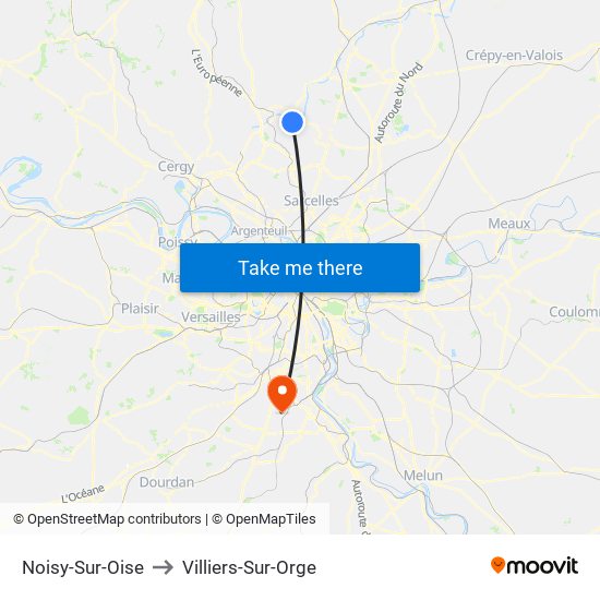 Noisy-Sur-Oise to Villiers-Sur-Orge map