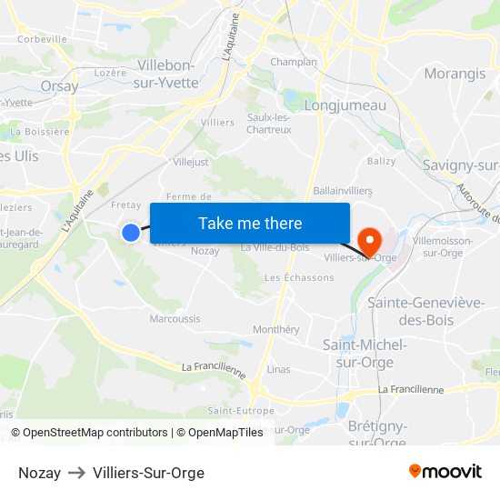 Nozay to Villiers-Sur-Orge map