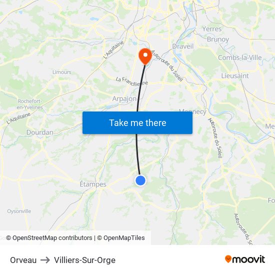 Orveau to Villiers-Sur-Orge map