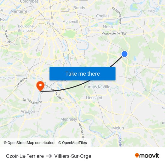 Ozoir-La-Ferriere to Villiers-Sur-Orge map