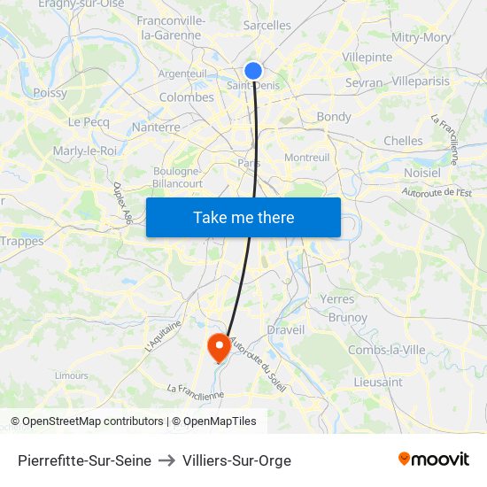 Pierrefitte-Sur-Seine to Villiers-Sur-Orge map