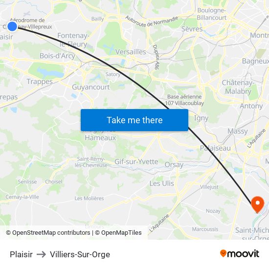 Plaisir to Villiers-Sur-Orge map