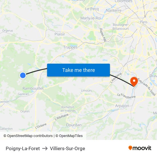 Poigny-La-Foret to Villiers-Sur-Orge map