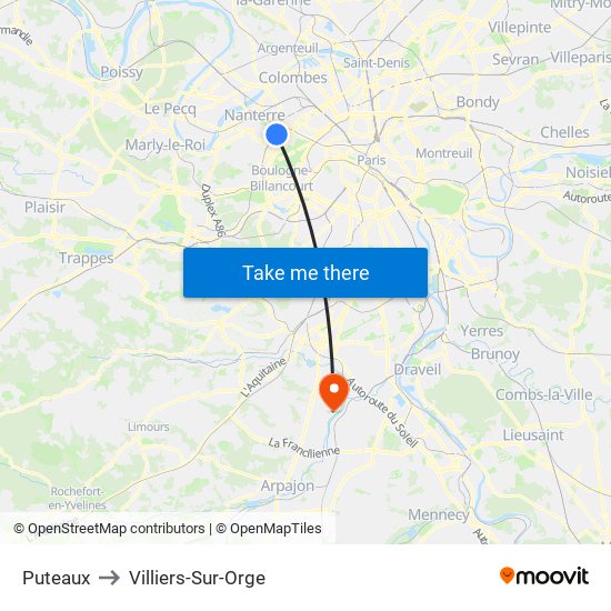 Puteaux to Villiers-Sur-Orge map