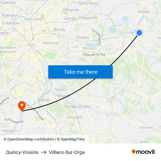 Quincy-Voisins to Villiers-Sur-Orge map