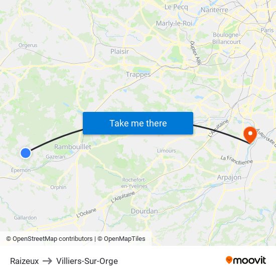 Raizeux to Villiers-Sur-Orge map