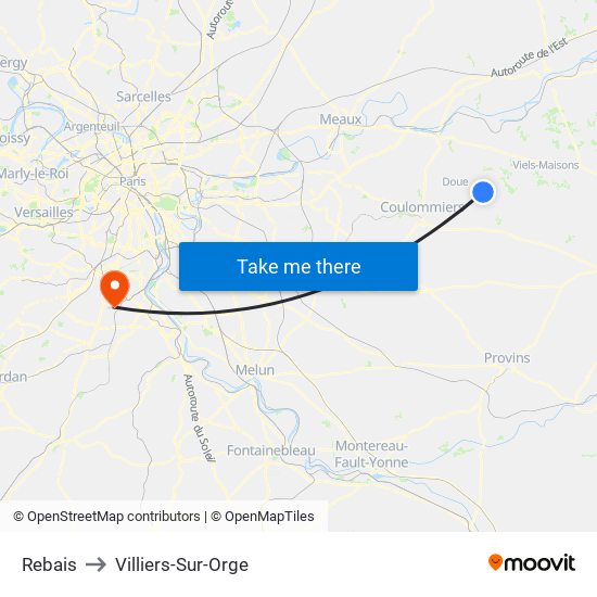 Rebais to Villiers-Sur-Orge map