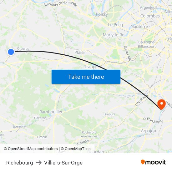 Richebourg to Villiers-Sur-Orge map