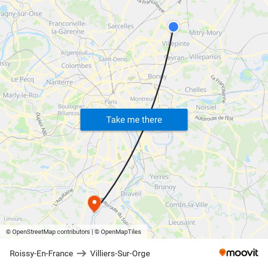 Roissy-En-France to Villiers-Sur-Orge map