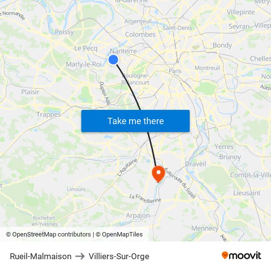 Rueil-Malmaison to Villiers-Sur-Orge map