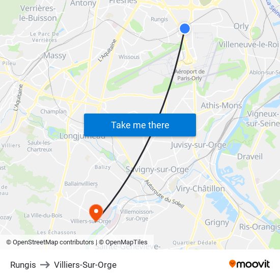 Rungis to Villiers-Sur-Orge map